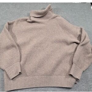 Gap Womens XL Ribbed Turtleneck Sweater Taupe Oversized Chunky Knit Pullover
